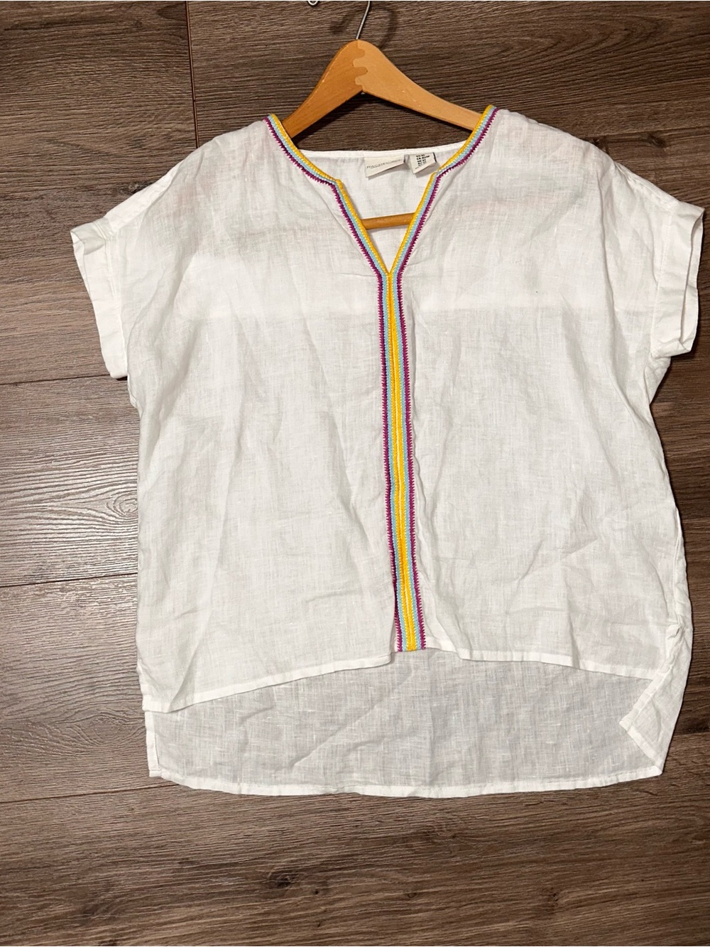 Rachel Zoe White LINEN Top V-Notch Neckline - Picture 2 of 7